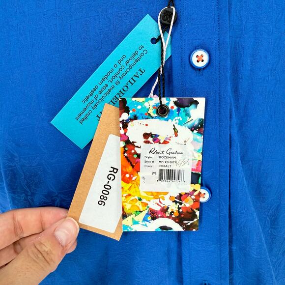 Robert Graham Woven Button Front Short Sleeve Shirt Bozeman Royal Blue M - Picture 7 of 8